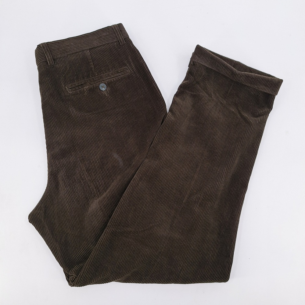 Vintage 90s Nautica Men Brown Corduroy Pleated Pants 38W x 34L Casual Office